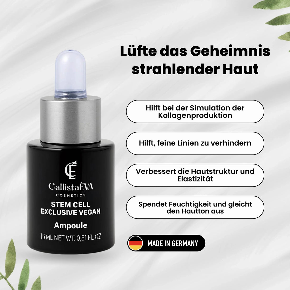 CallistaÉVA Stem Cell Exclusive Vegan Ampoule – Alpine Rose Stem Cells & Peptides for Firm-Radiant Skin