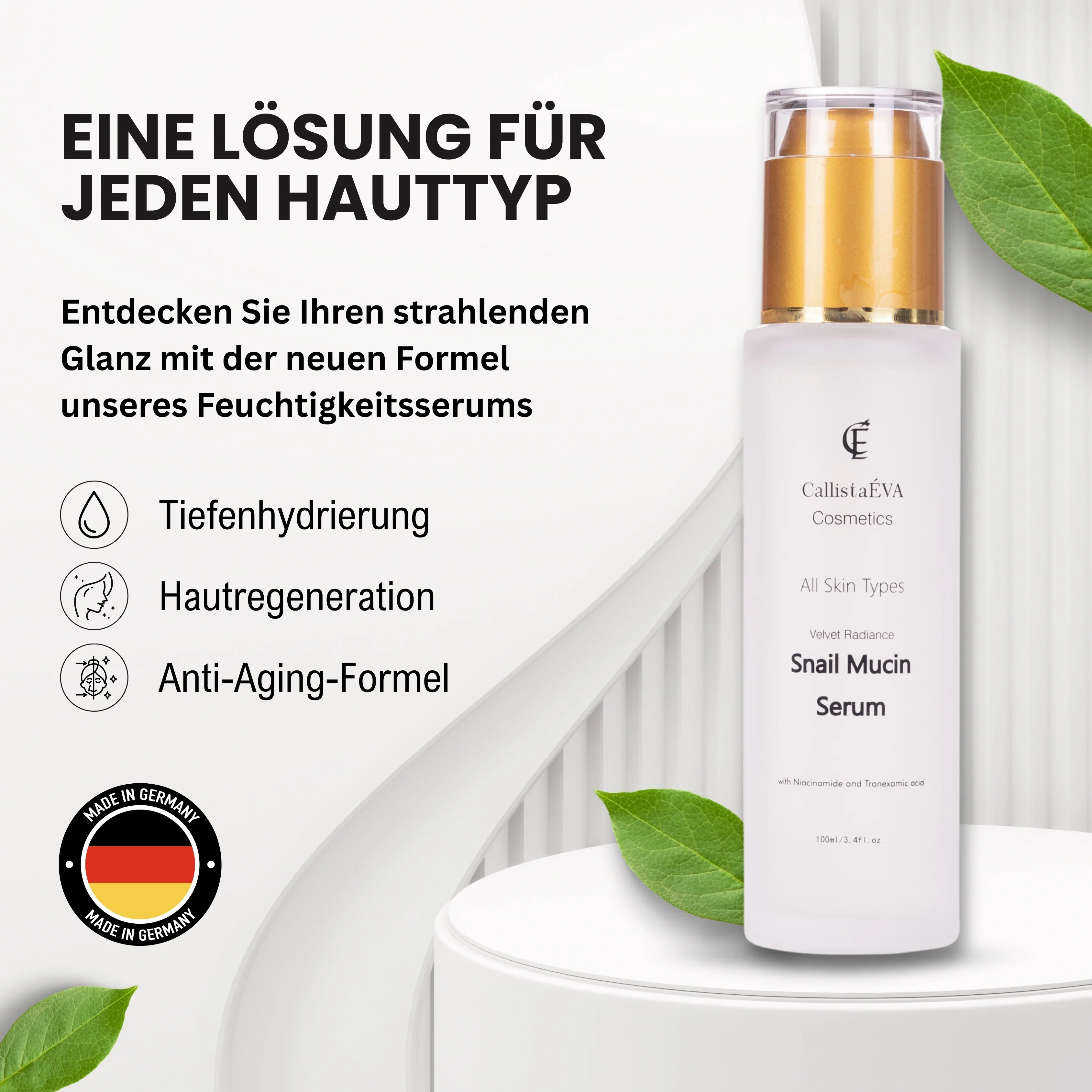 CallistaÉVA Snail Mucin Hydrating Face Serum - Niacinamide and Tranexamic Acid